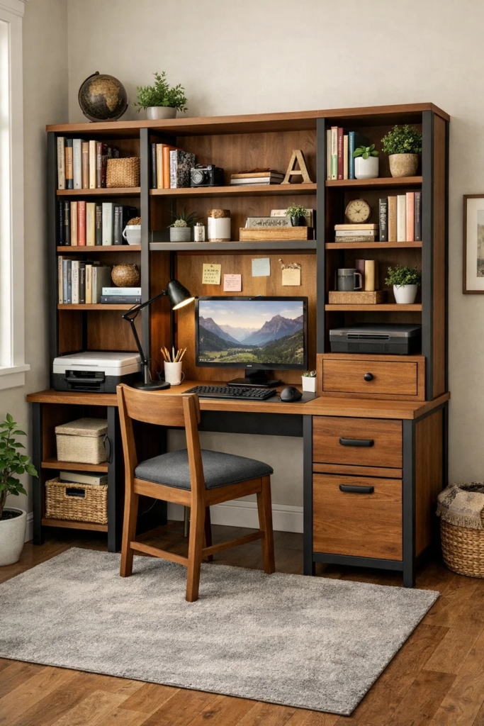 Desk Integrated Into a Bookshelf