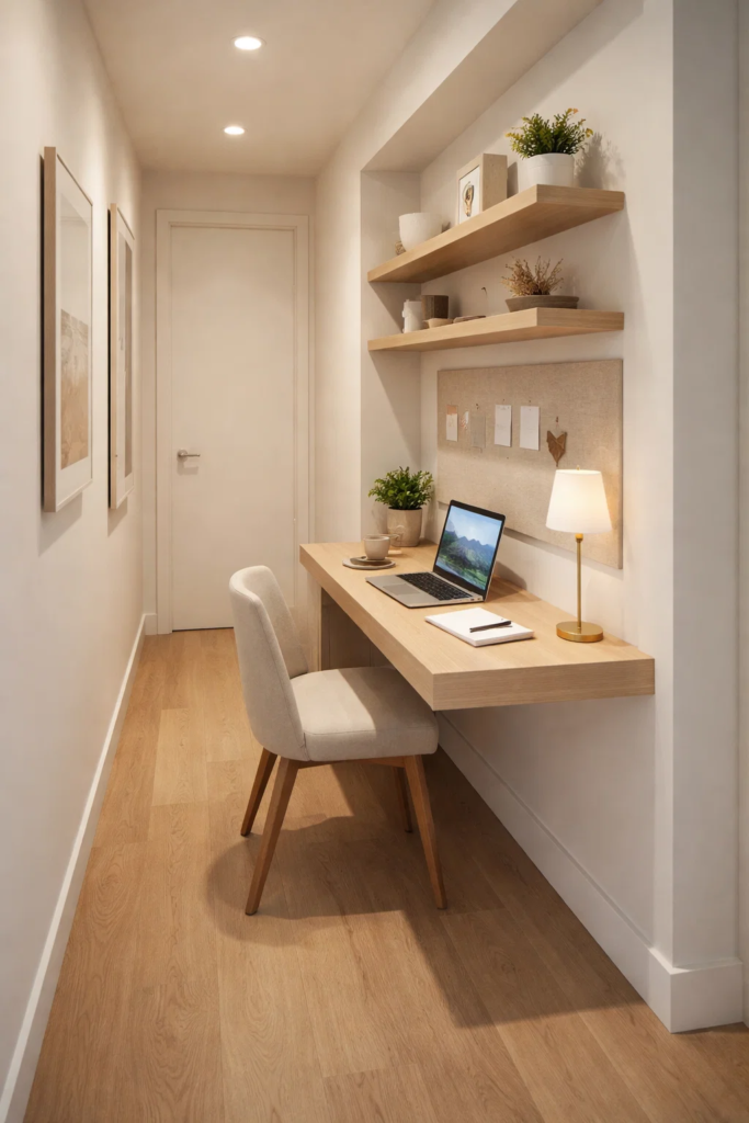 Minimalist Desk Nook in a Hallway