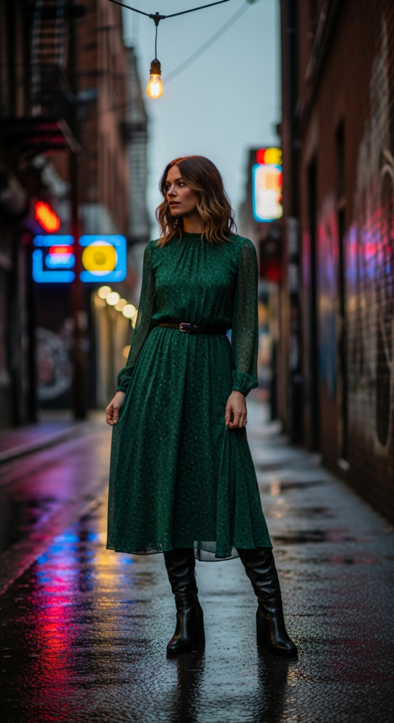 Midi Dress With Heeled Boots