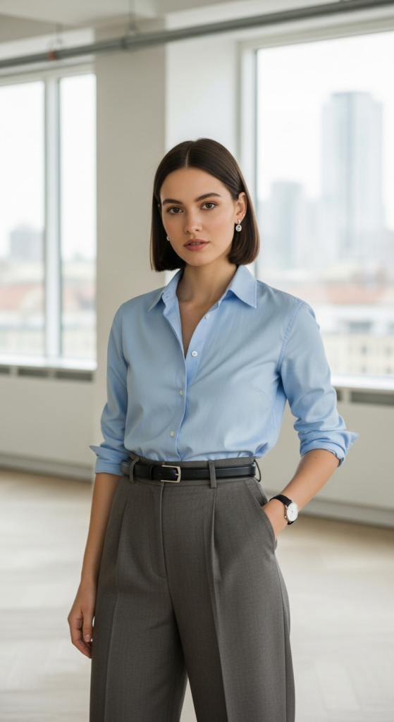 Button-Down Shirt With High-Waisted Pants
