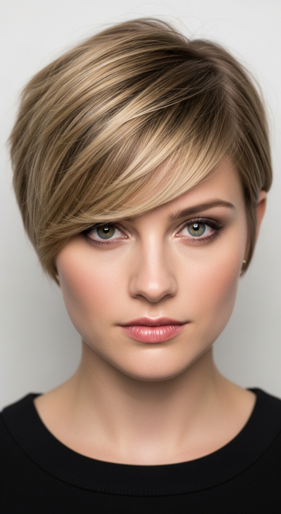 Cropped Cut with Side-Swept Fringe