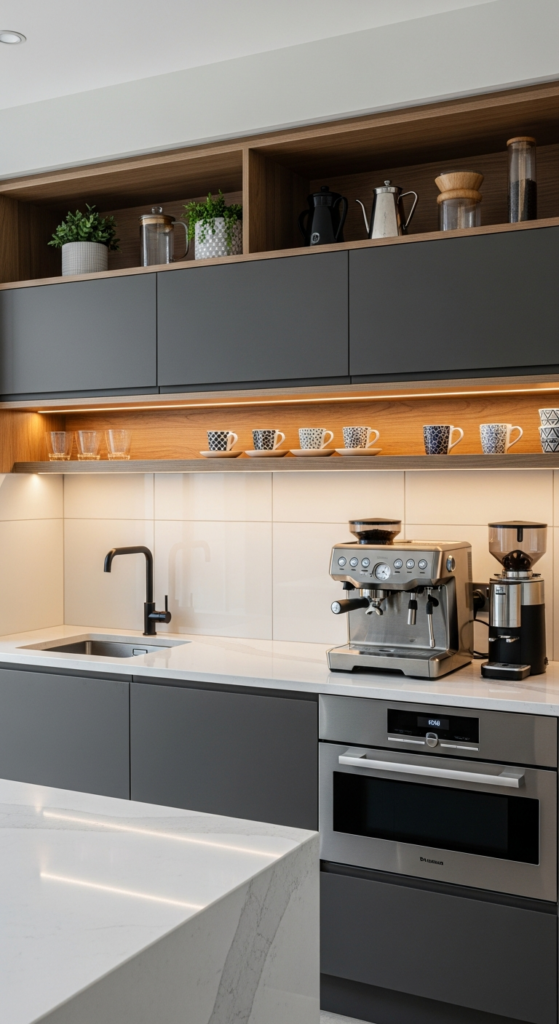 Modern Coffee Bar with Built-In Cabinetry