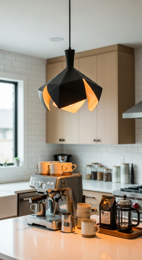 Coffee Bar with Statement Lighting