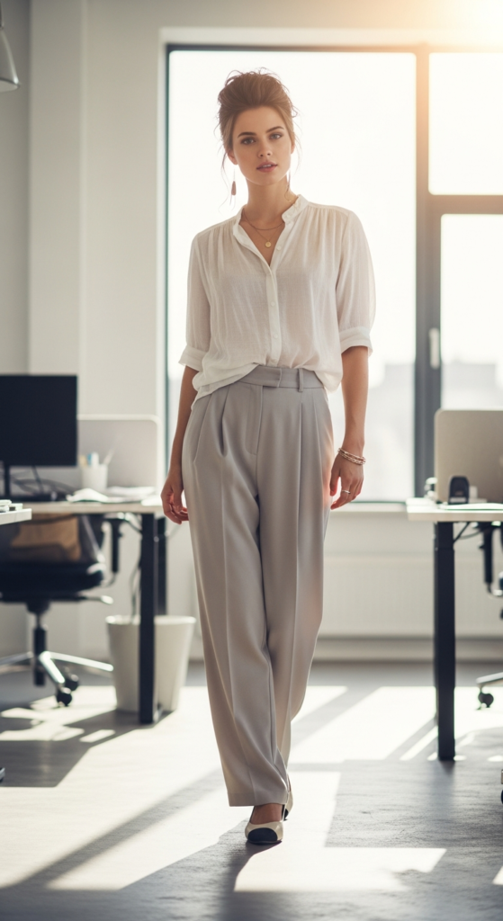 Flowy Blouse with Wide-Leg Trousers