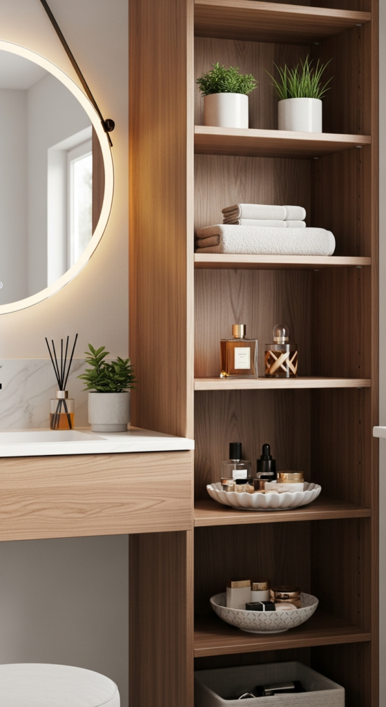 Vanity with Open Shelving Accents