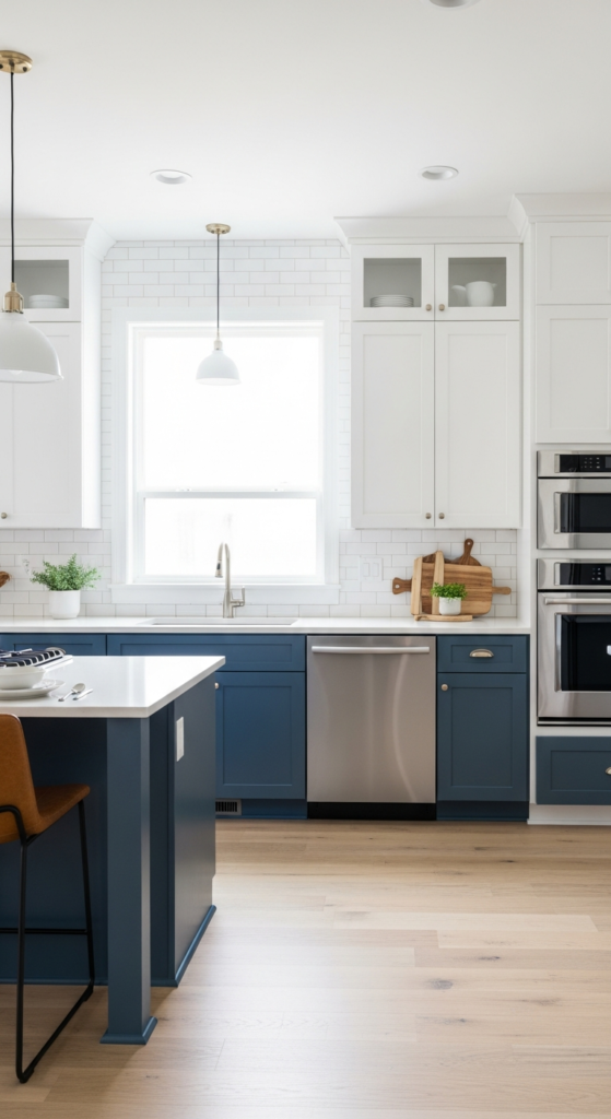 Two-Tone Blue and White Kitchen Design