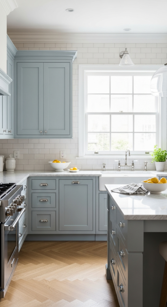 Muted Blue for a Timeless Kitchen