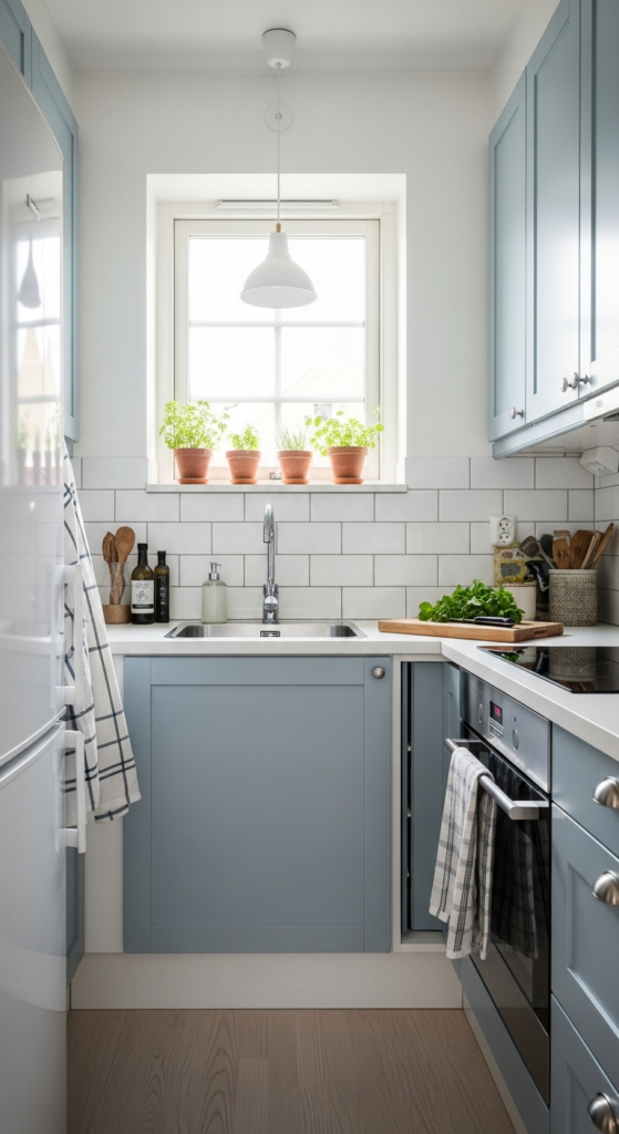 Blue Cabinets in a Small Kitchen - Blue Kitchen Ideas