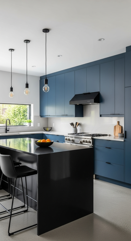 Blue Kitchen with Black Accents