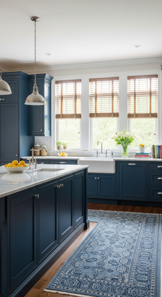 Classic Blue Kitchen with White Trim