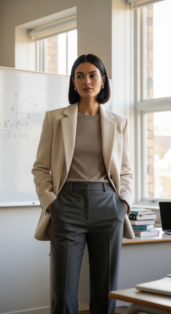 Wool Blazer with Knit Top and Trousers - Winter Work Outfits