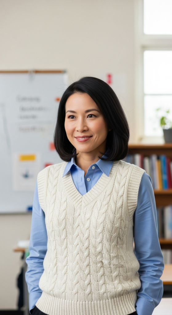 Layered Shirt and Sweater Vest 