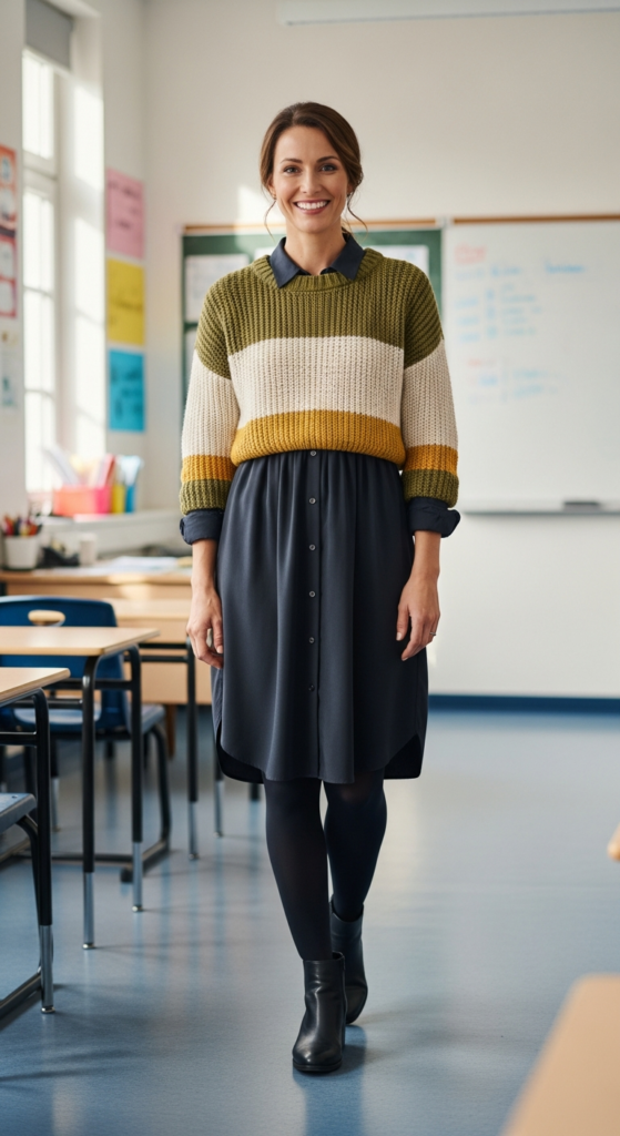 Shirt Dress with Layered Knit