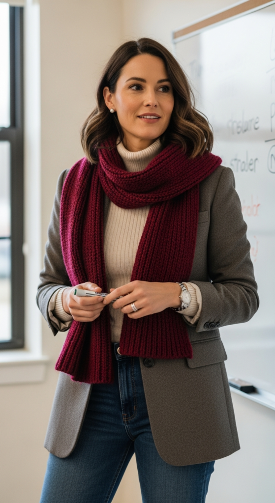 Blazer with Knit Scarf Accent