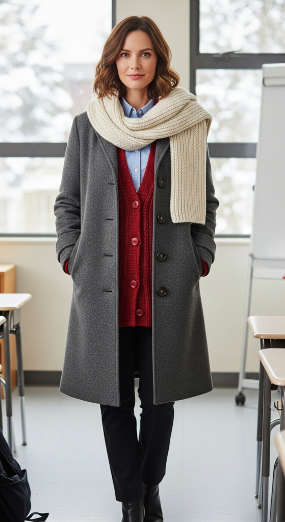 Layered Knit and Buttoned Coat