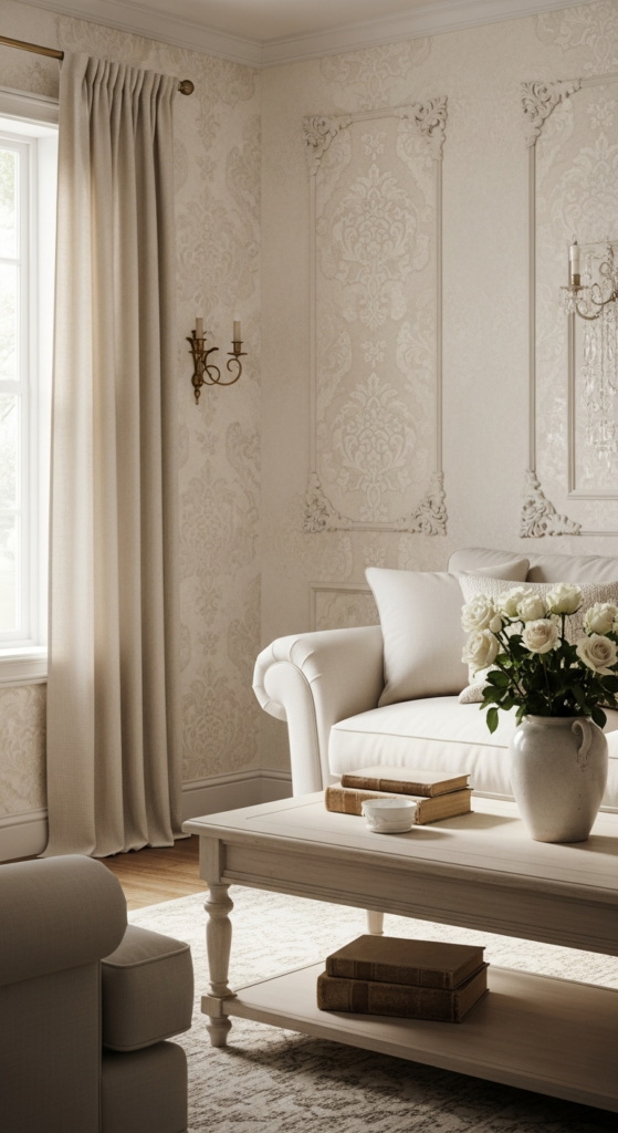 Cream and Ivory Romantic Wallpaper