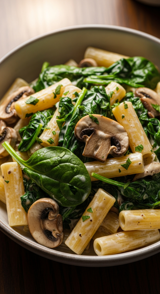 Creamy Pasta with Spinach and Mushrooms