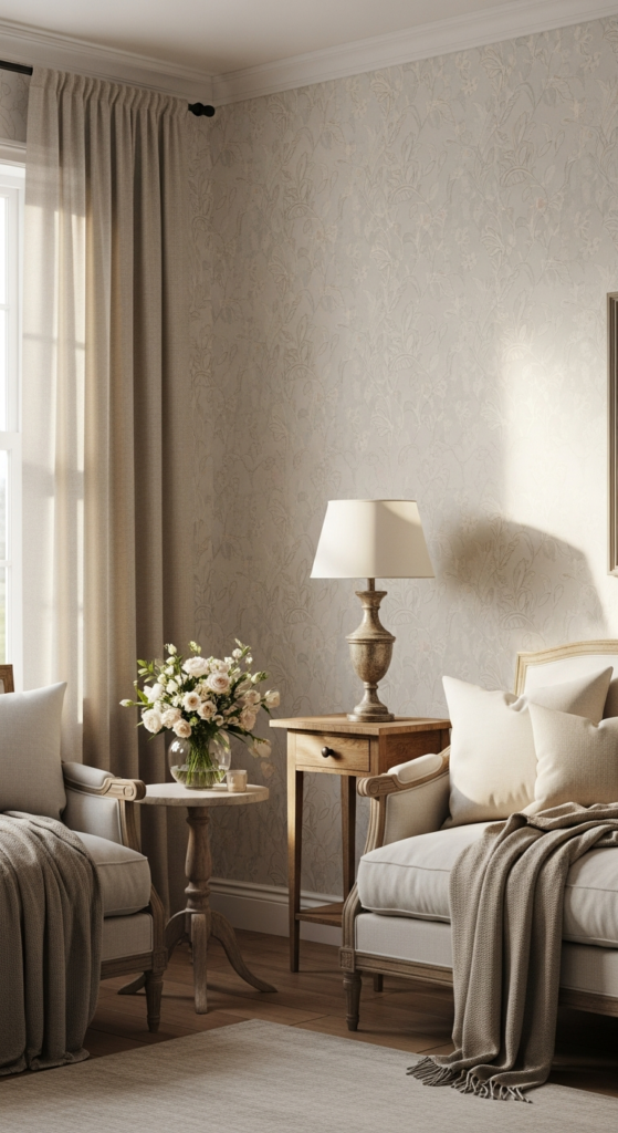 Romantic Neutral Patterned Wallpaper