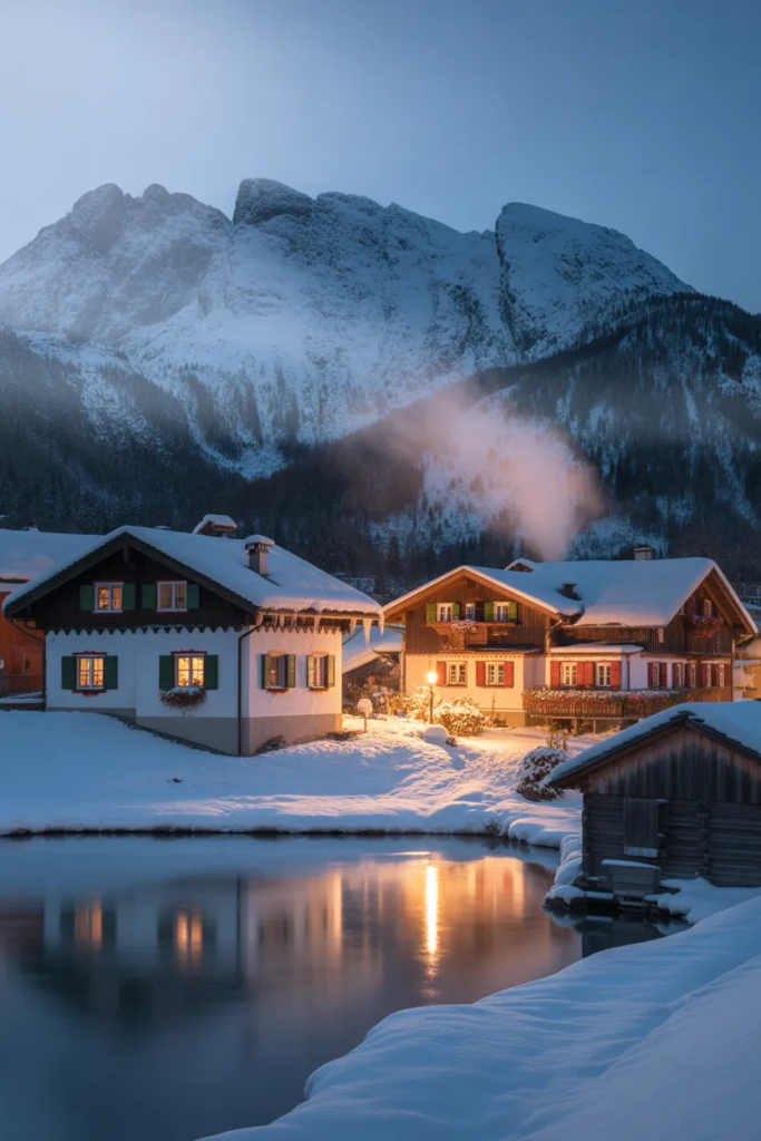 Snowy Streets in Hallstatt, Austria
