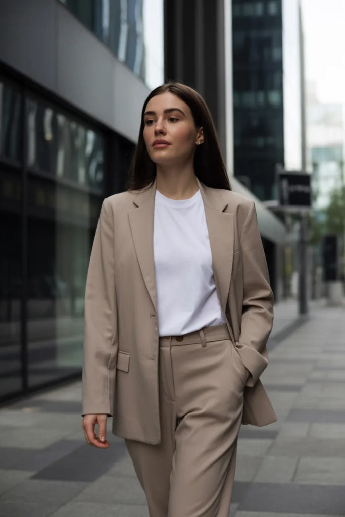 Tailored Blazer over White Tee and Trousers - Parisian Chic Outfits