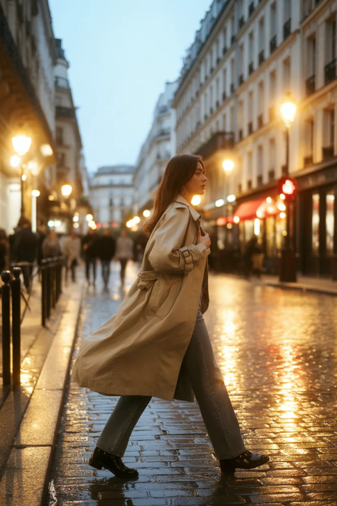 Trench Coat with Straight-Leg Denim