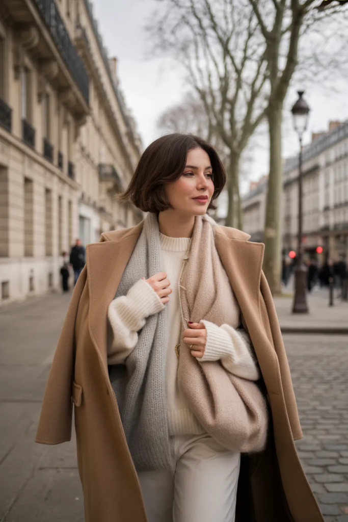 Oversized Coat with Neutral Layers - Parisian Chic Outfits