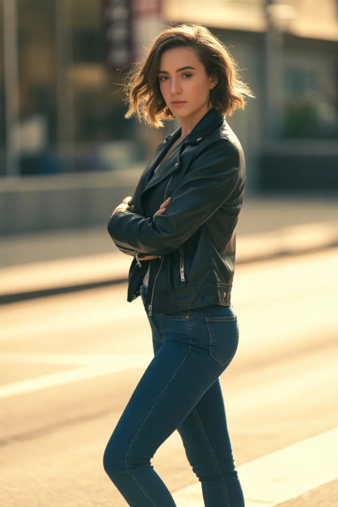 Leather Jacket with Slim Jeans