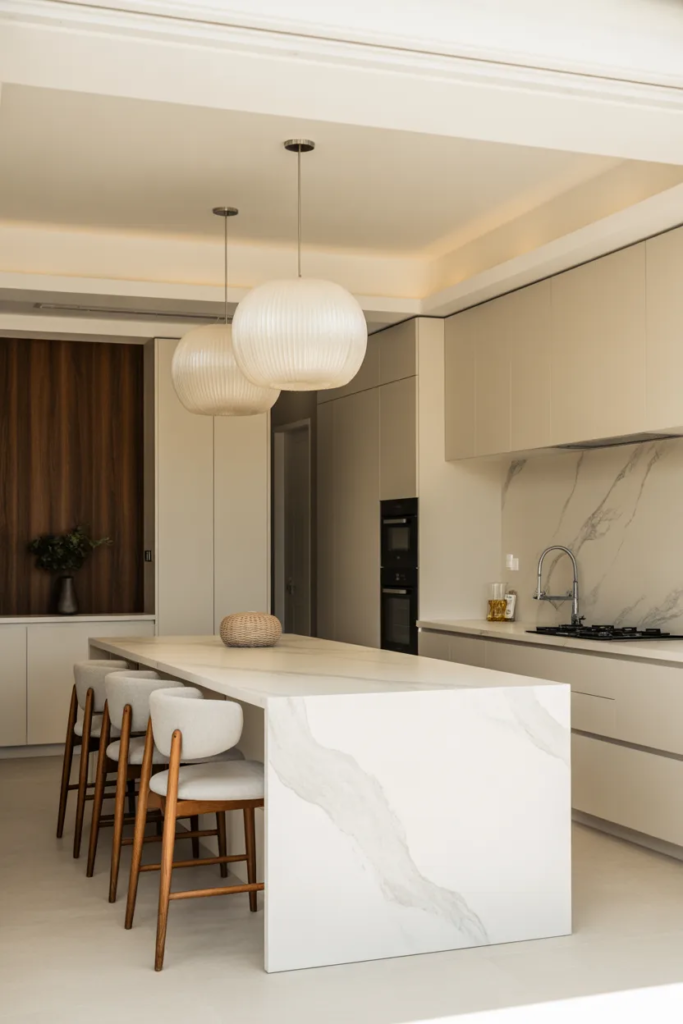 Waterfall Marble Island - Open Kitchen Island Ideas