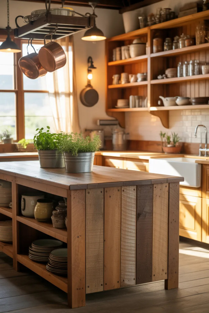 Rustic Wood Farmhouse Island - Open Kitchen Island Ideas