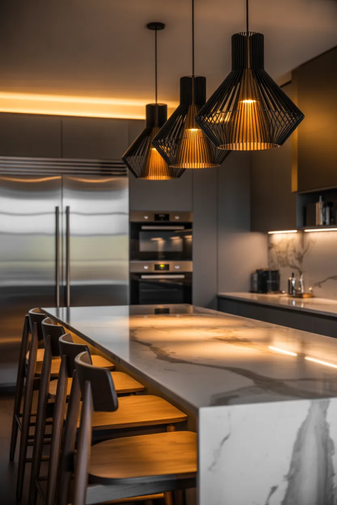 Statement Lighting Above the Island