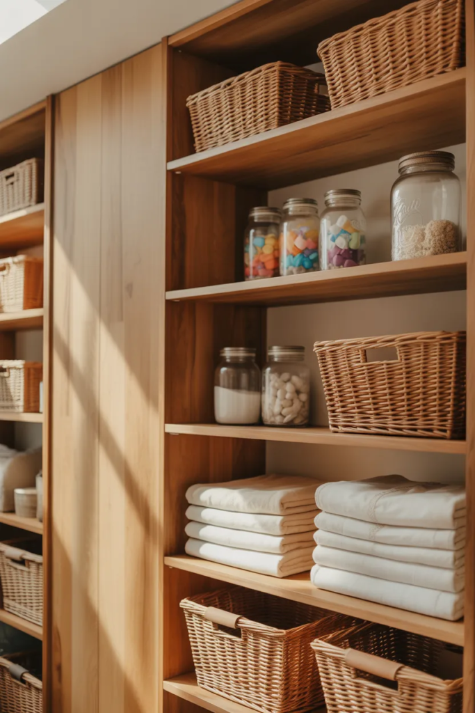 Open Wooden Shelves for Warmth