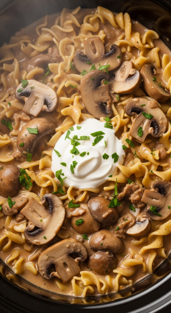 Slow Cooker Mushroom Stroganoff