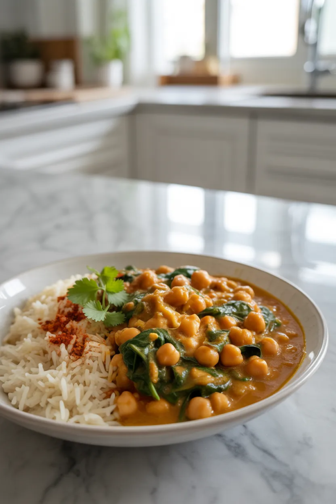 Chickpea and Spinach Coconut Curry - Plant Based Meal Ideas