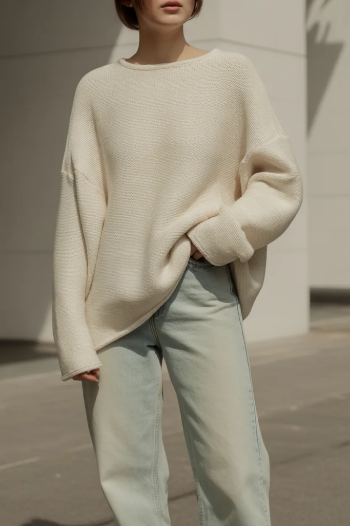 Oversized Knit Sweater with Straight-Leg Jeans - Everyday Casual Aesthetic Outfits