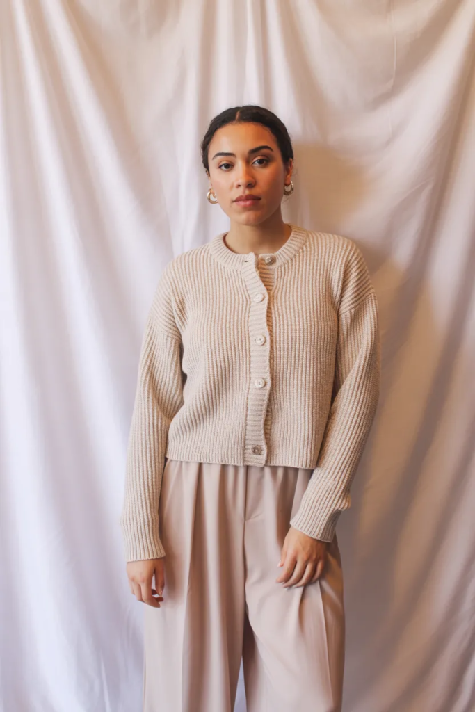 Buttoned Knit Top with Wide-Leg Pants