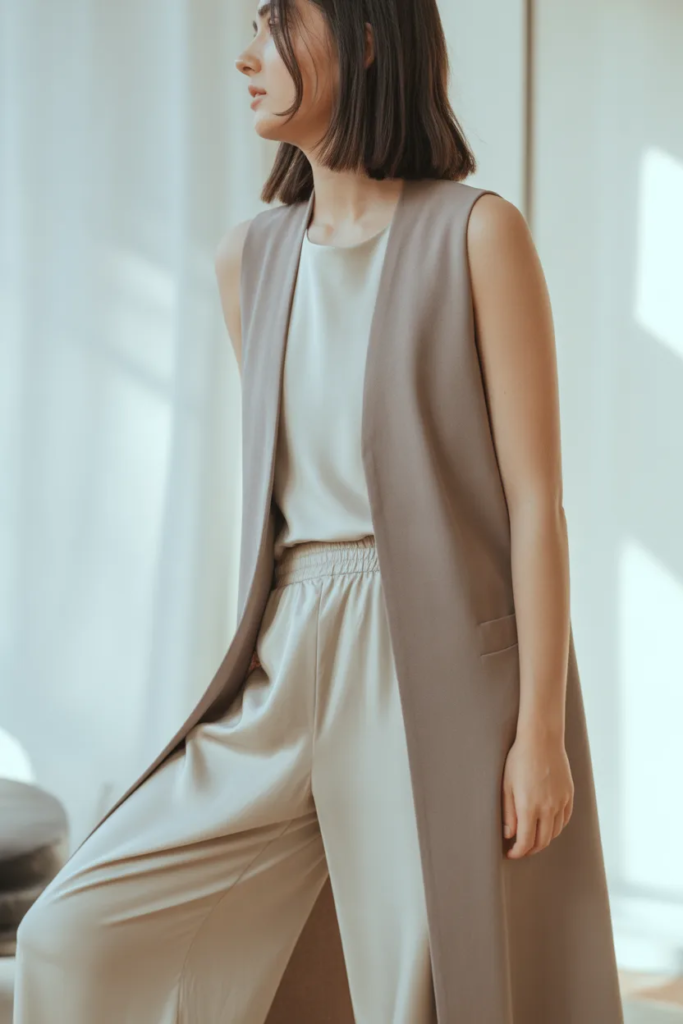 Longline Vest with Loose Pants