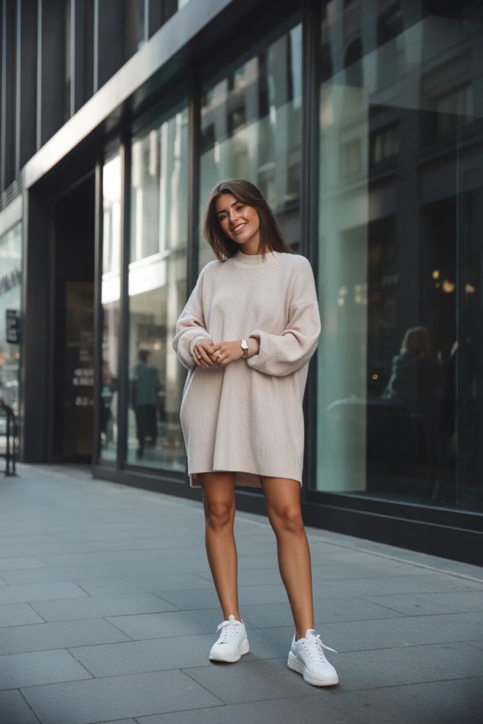 Soft Knit Dress with Sneakers - Everyday Casual Aesthetic Outfits