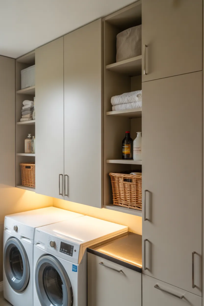 Built-In Cabinets Above Washer and Dryer