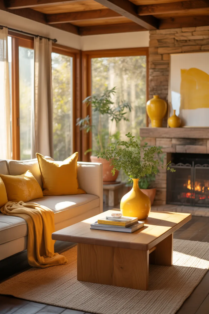 Yellow and Natural Wood Combination