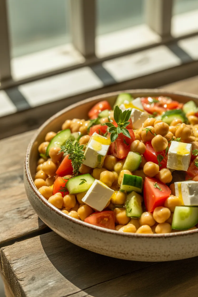 Greek Chickpea Salad With Olive Oil Dressing - Mediterranean Lunch Ideas