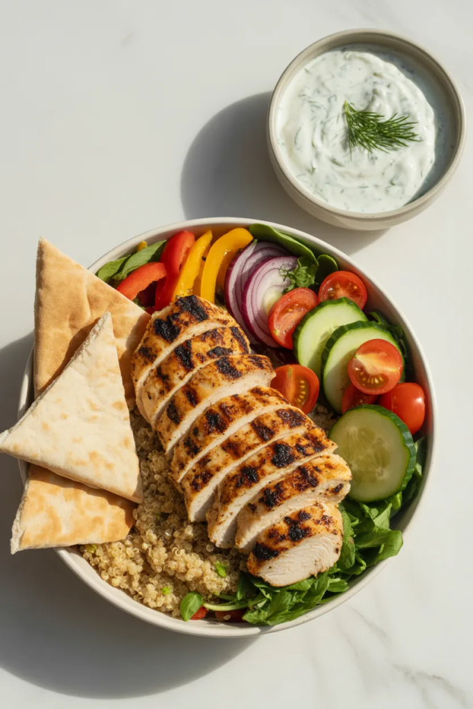Mediterranean Grilled Chicken Pita Bowl - Mediterranean Lunch Ideas
