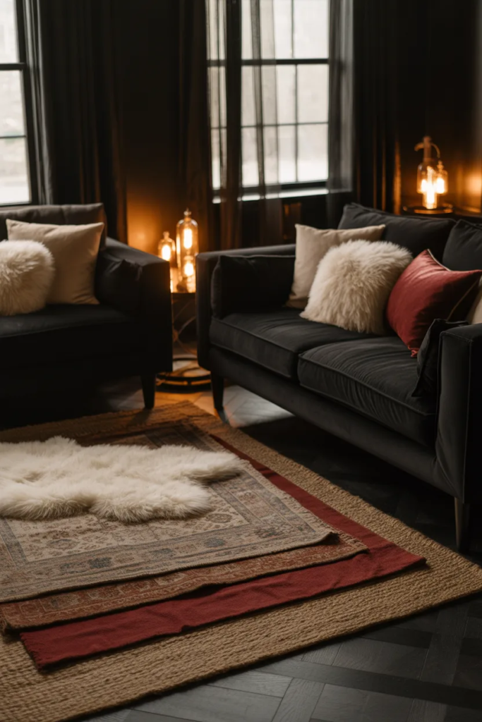 Black Walls with Soft Textiles