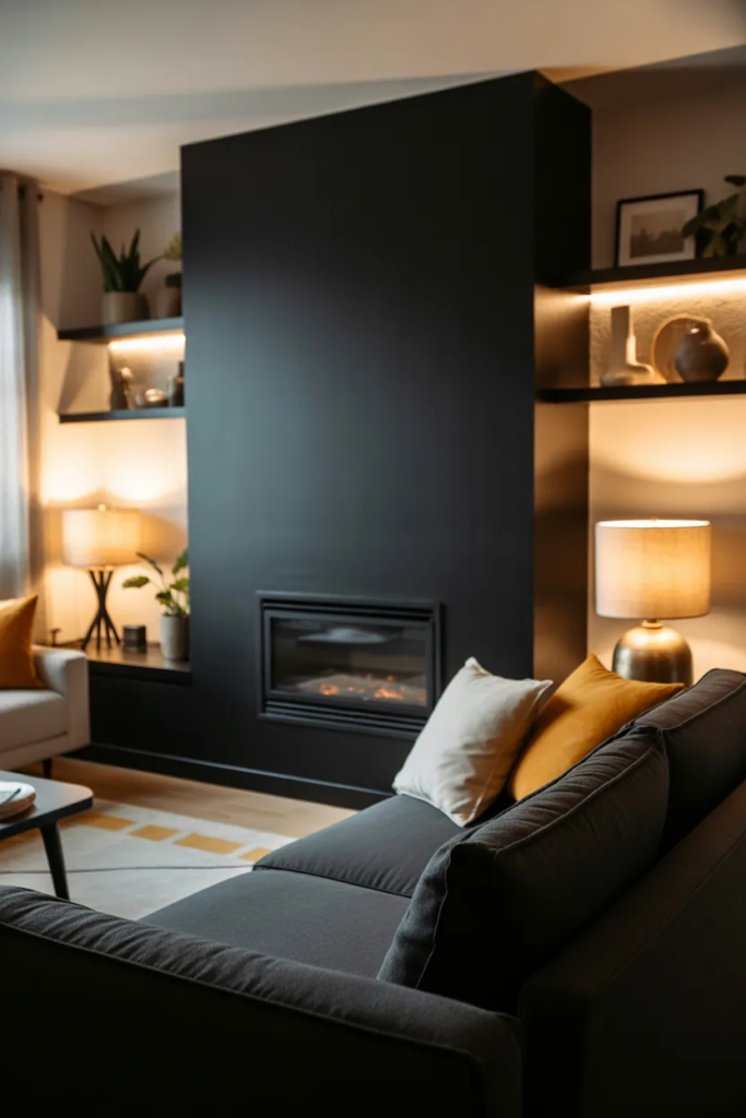 Black Feature Fireplace Wall