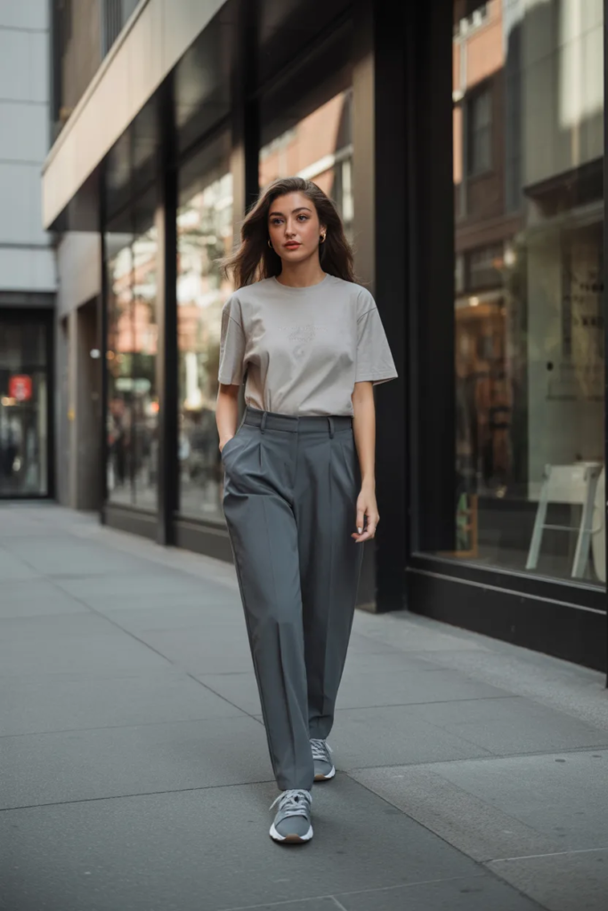 Graphic Tee with Tailored Trousers - Street Style Outfit Inspiration
