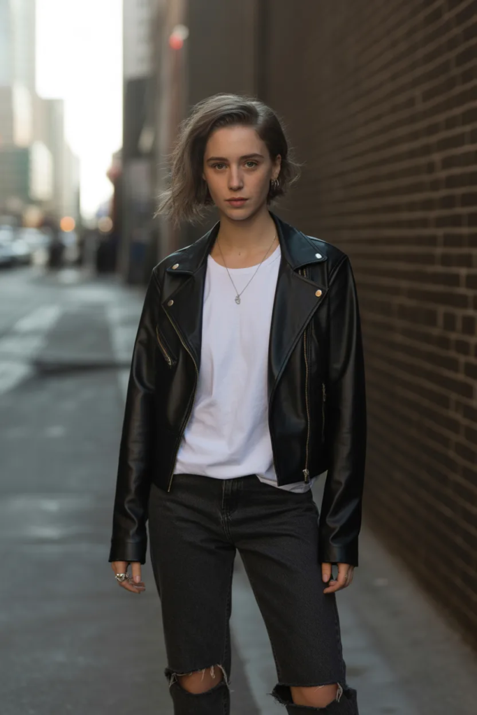 Leather Jacket with Casual Basics