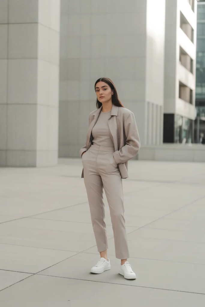 Neutral Matching Set with Sneakers