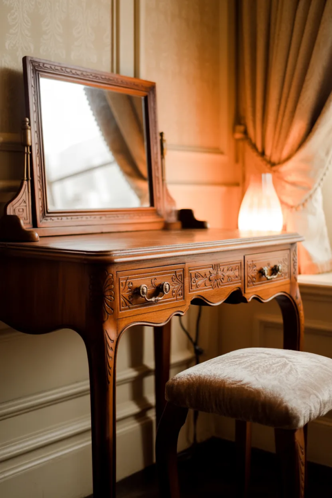 Vintage-Inspired Wooden Dressing Table - Dressing Table Ideas