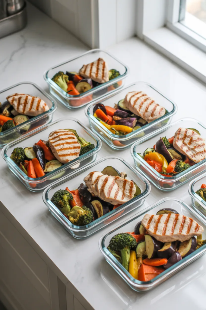 Grilled Chicken and Roasted Vegetable Bowls - Meal Prep Lunch Ideas