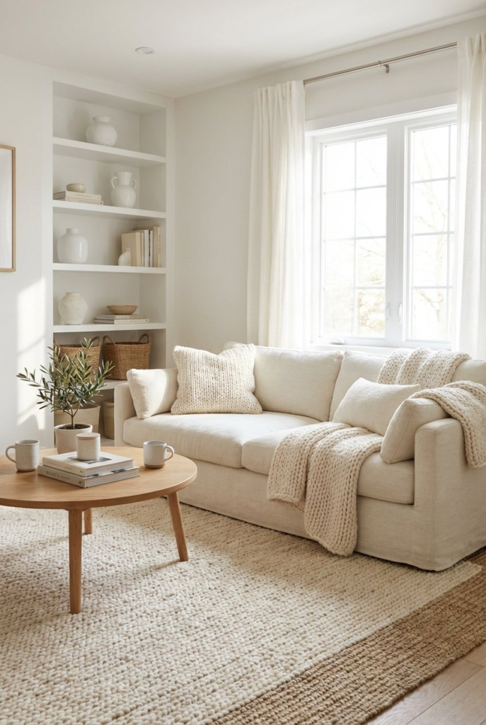 Layered Whites for Depth and Warmth - Small White Living Room Ideas