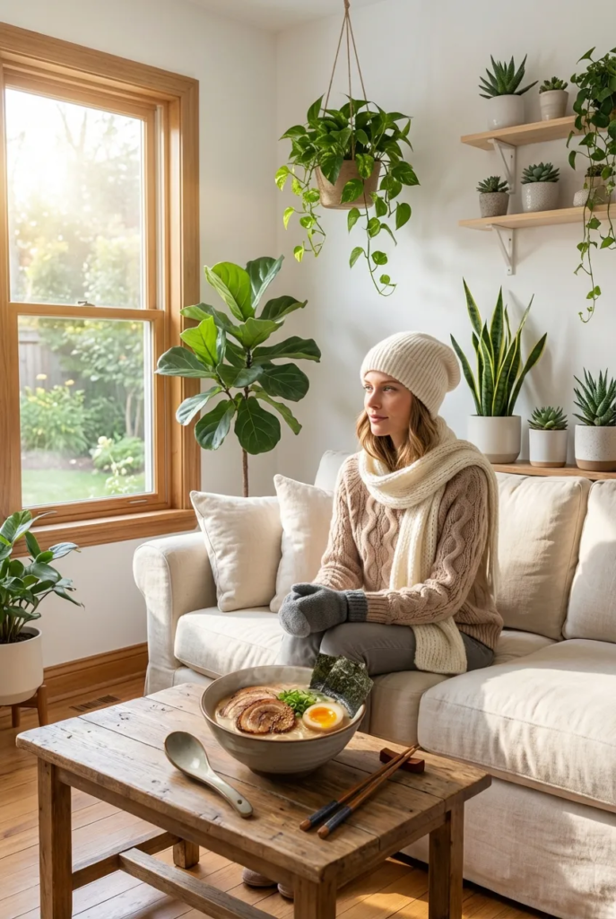 Greenery for Natural Contrast - Small White Living Room Ideas